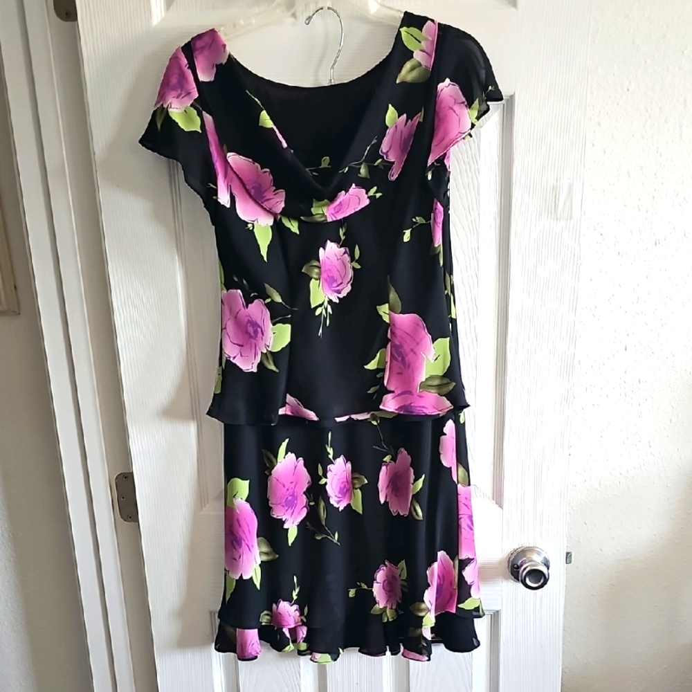 Studio I Black Dress with Purple Floral Design